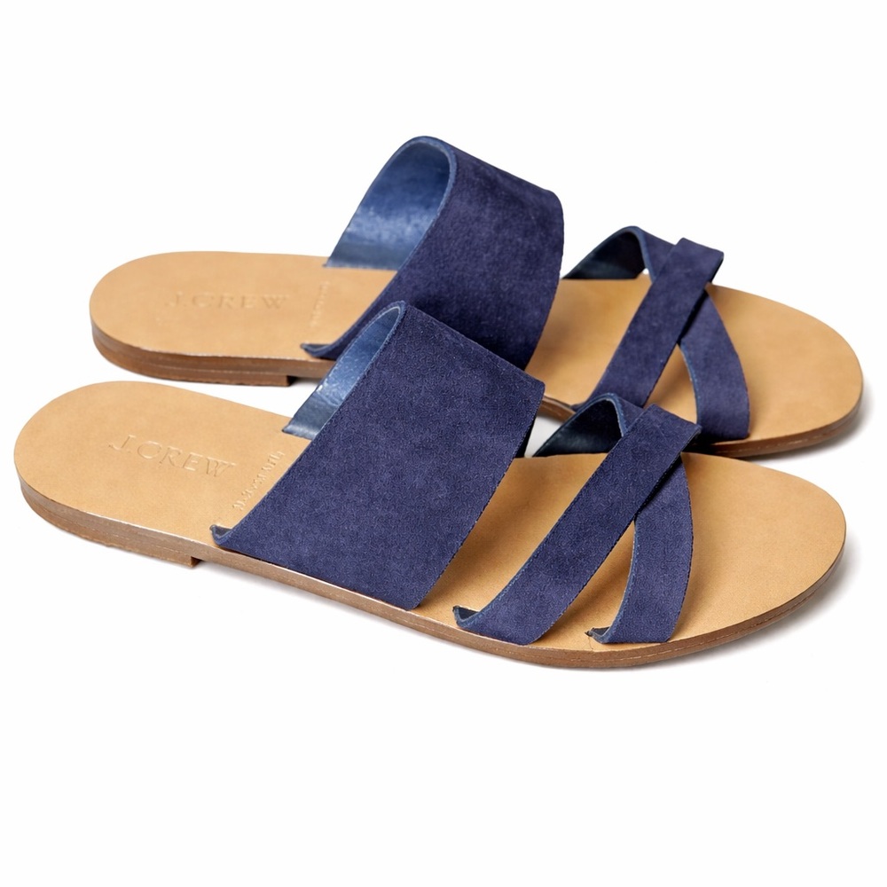 J.Crew Blue Suede Slide Sandals Women’s Leather Flat Size 8